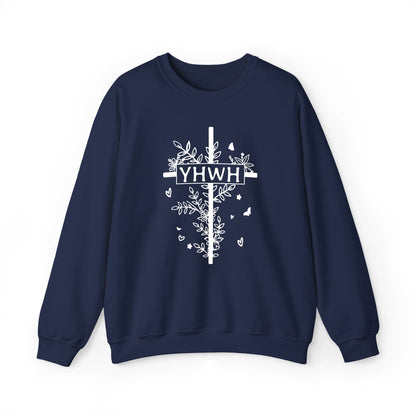 YHWH Floral Cross Christian Women's Sweatshirt